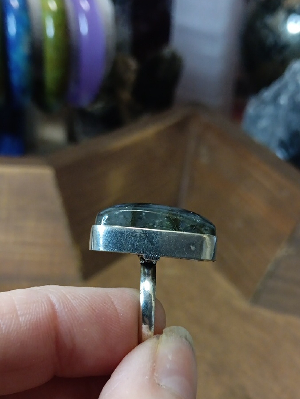 Labradorite Rectangular Ring - Blue-Green Flash - Picture 4 of 5
